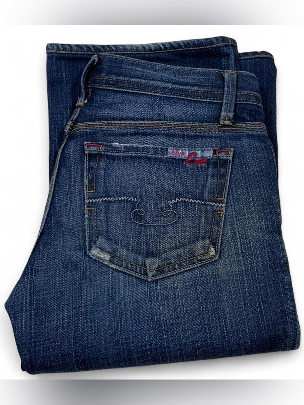 VINTAGE BLUE CULT Low Rise Distressed Bootcut Jeans Phantom Wash Size 26 Flare